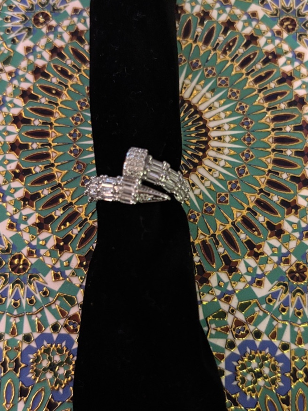 Silver Crystal Crossover Cocktail Ring - Women Jewelry